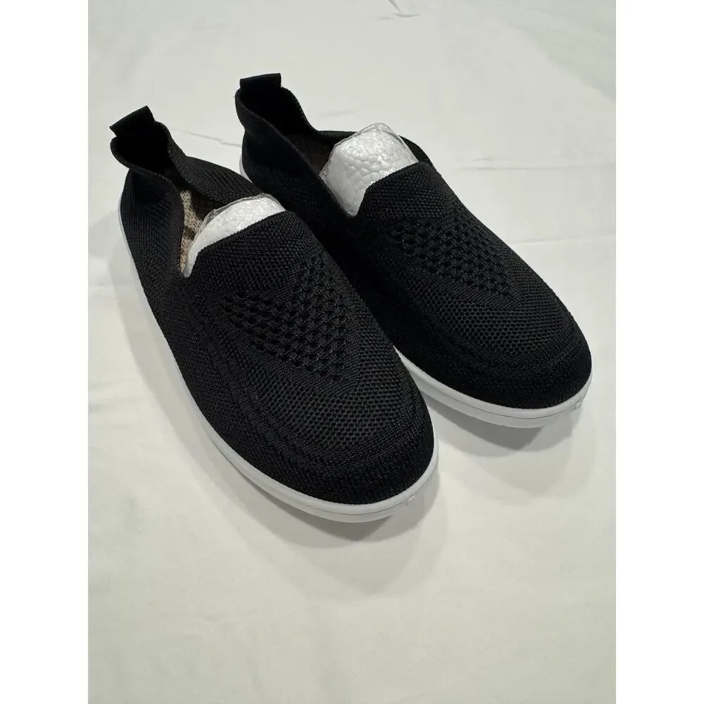 Women's Breathable Mesh Knitted Slip-On Walking Casual Sneaker Shoes 36 Black‎